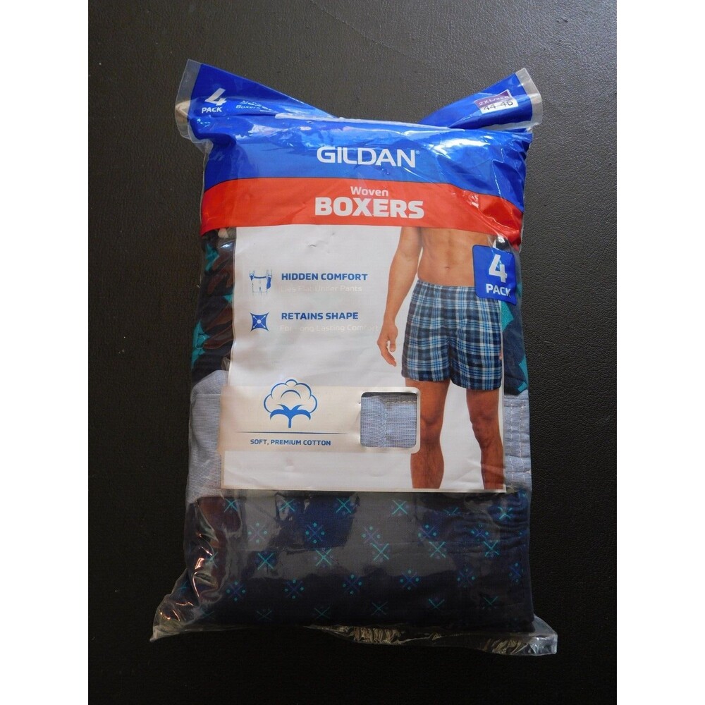 Gildan Boxers Woven Soft Premium Cotton Boxers Underwear 4 pair Men's Size 2XL